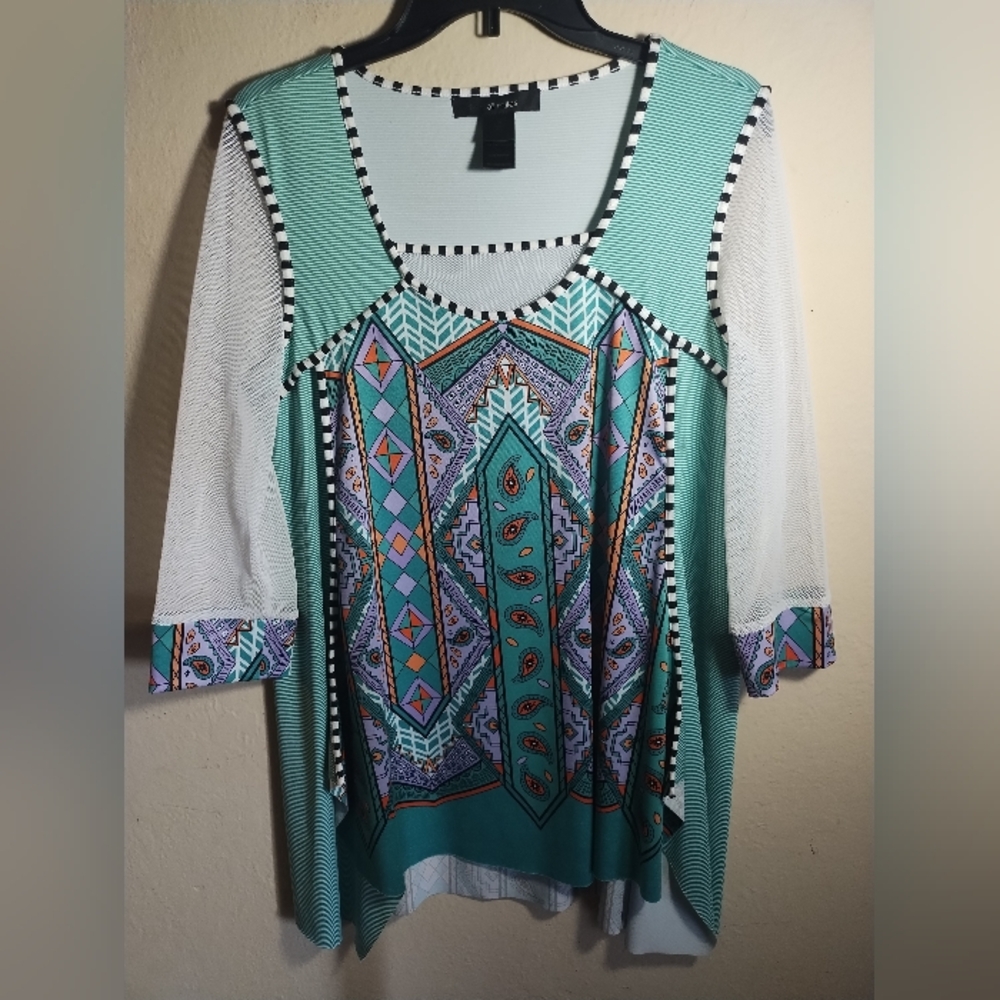 Ali Miles Tunic Top Artsy Art To Wear Boho Paisley Mesh